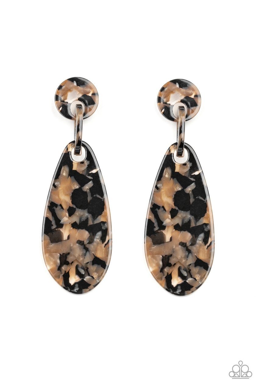 HAUTE COMMODITY - BLACK BROWN MARBLED ACRYLIC POST EARRINGS