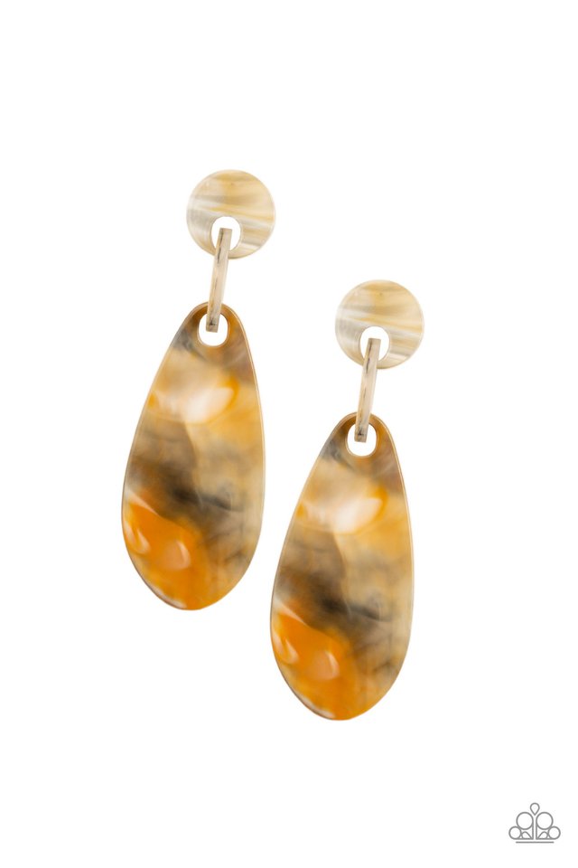 A HAUTE COMMODITY - YELLOW BROWN TAN ACRYLIC POST EARRINGS