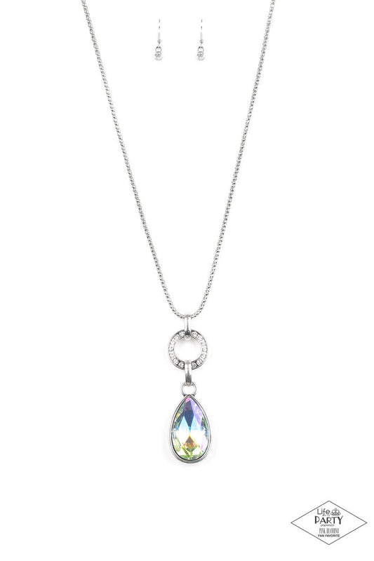 LOOKIN' LIKE A MILLION - MULTI IRIDESCENT OIL SPILL LARGE TEARDROP NECKLACE