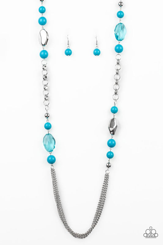 MARINA MAJESTY - BLUE BEADS SILVER LONG NECKLACE