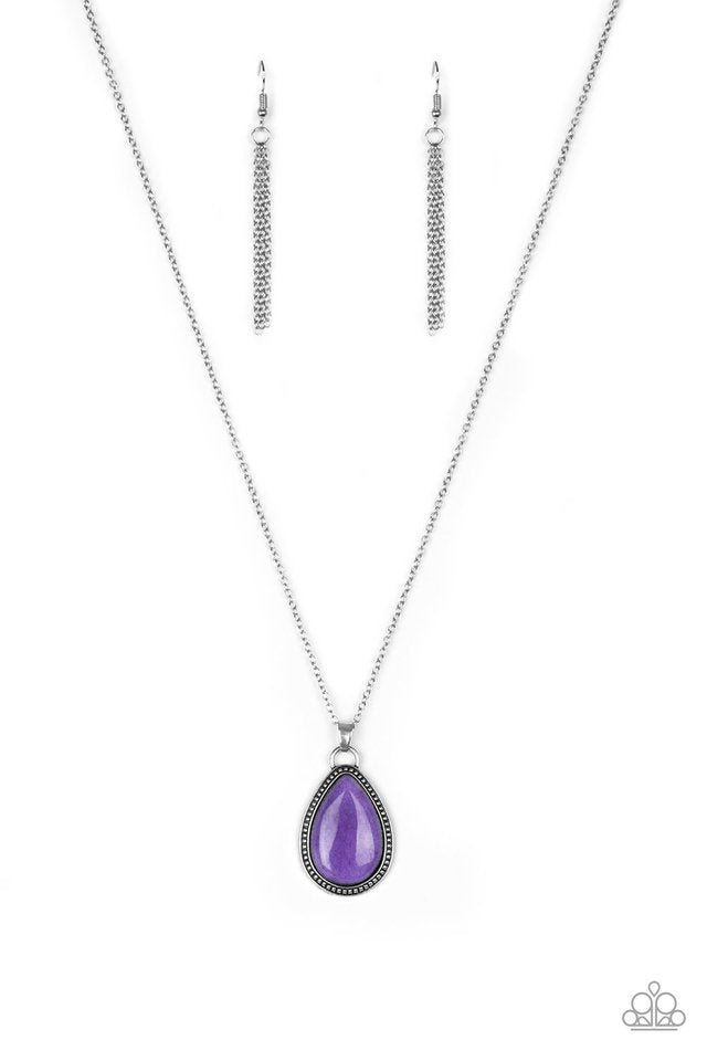 ON THE HOME FRONTIER - PURPLE AMETHYST NATURAL STONE TEARDROP PENDANT NECKLACE