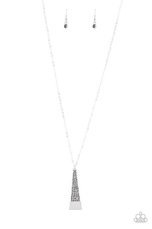 PRIZED PENDULUM - SILVER HEMATITE RHINESTONES TRIANGLE NECKLACE