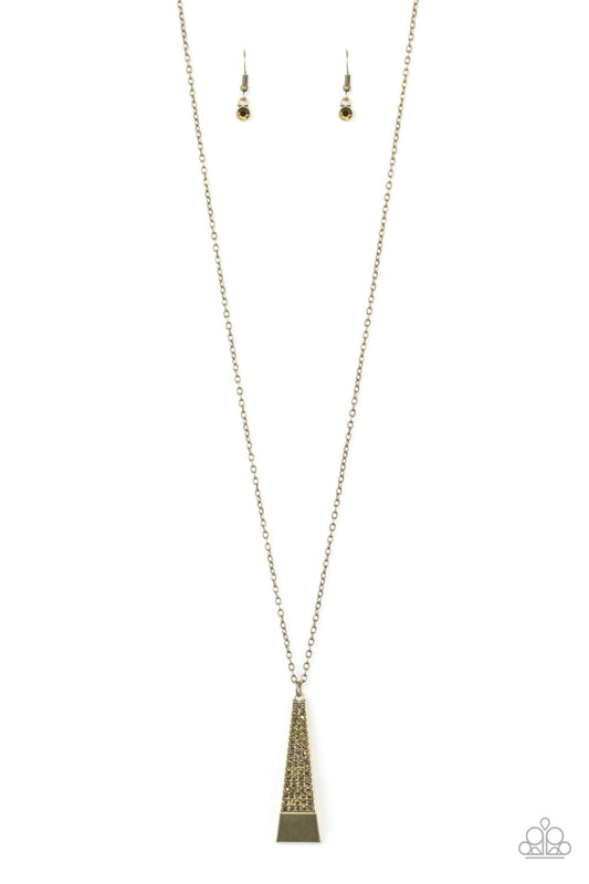 PRIZED PENDULUM - BRASS RHINESTONES TRIANGLE PENDANT NECKLACE