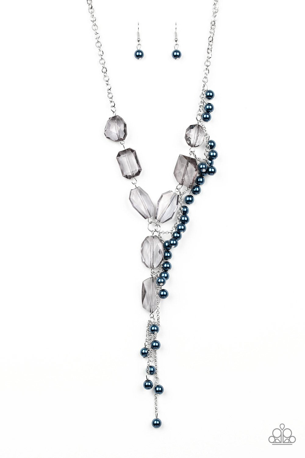 PRISMATIC PRINCESS - BLUE PEARL AND SMOKY ACRYLIC Y NECKLACE