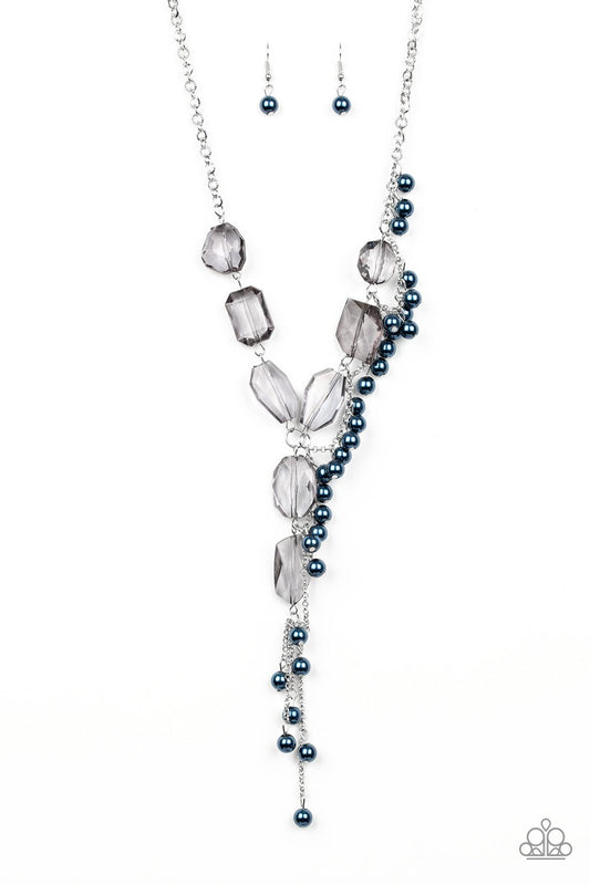 PRISMATIC PRINCESS - BLUE PEARL AND SMOKY ACRYLIC Y NECKLACE