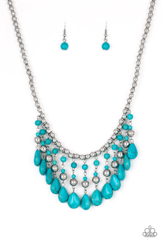 RURAL REVIVAL - BLUE TURQUOISE TEARDROP FRINGE NECKLACE