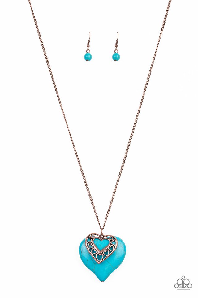 SOUTHERN HEART - COPPER BLUE TURQUOISE HEART NECKLACE