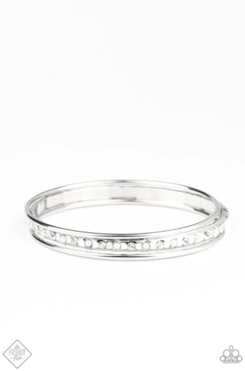 BALLROOM BAUBLE - WHITE PEARLS AND RHINESTONES BANGLE BRACELET