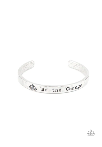 BE THE CHANGE - SILVER INSPIRATIONAL CUFF BRACELET