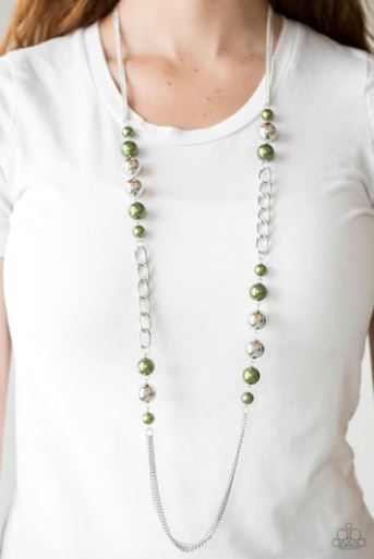 UPTOWN TALKER - GREEN PEARLS SILVER NECKLACE