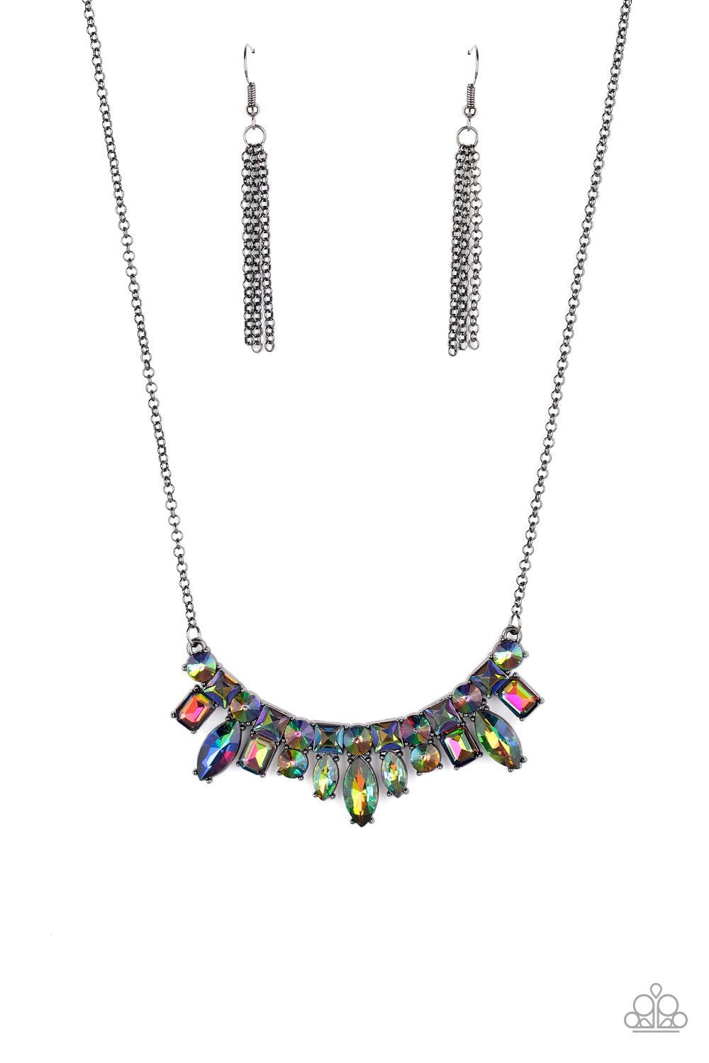 WISH UPON A ROCKSTAR - MULTI OIL SPILL IRIDESCENT CRESCENT BIB NECKLACE