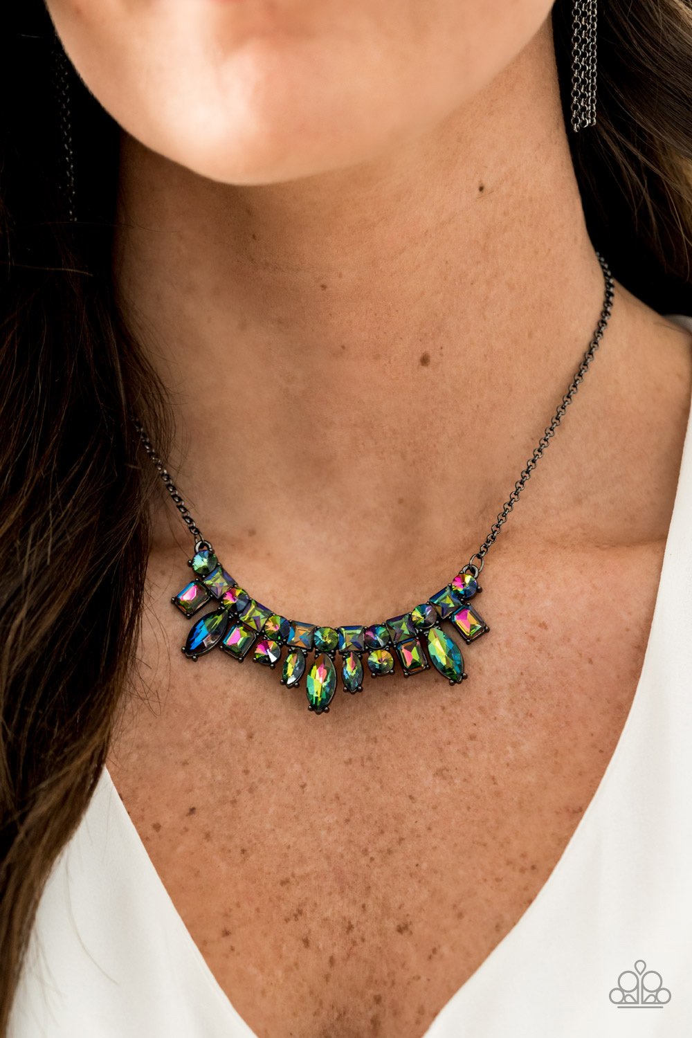 WISH UPON A ROCKSTAR - MULTI OIL SPILL IRIDESCENT CRESCENT BIB NECKLACE