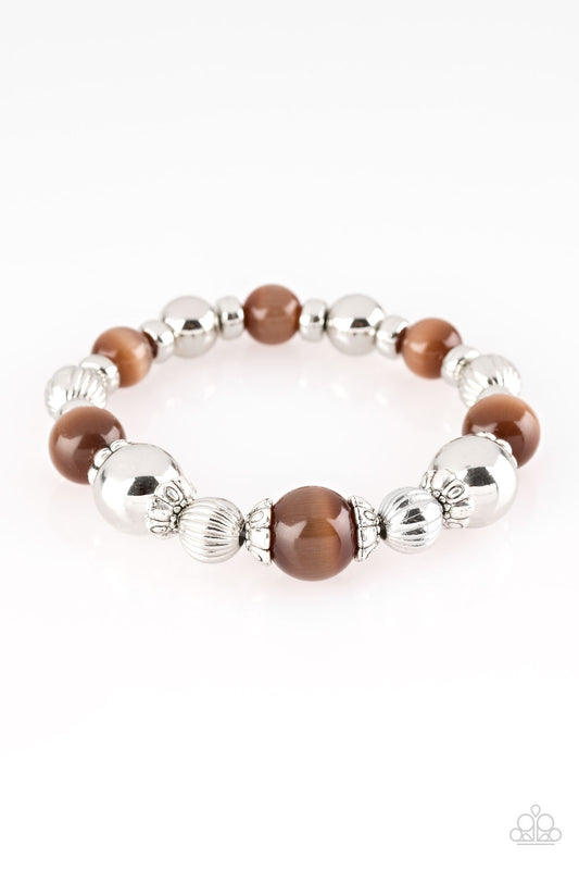 ONCE UPON A MARITIME - BROWN MOONSTONE STRETCH SILVER BRACELET
