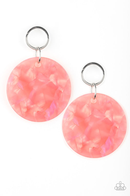 BEACH BLISS - ORANGE AND PINK MARBLE ACRYLIC SILVER POST EARRINGS
