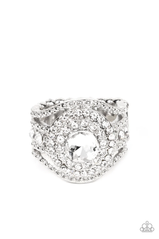 UNDERSTATED DRAMA - WHITE RHINESTONES RING