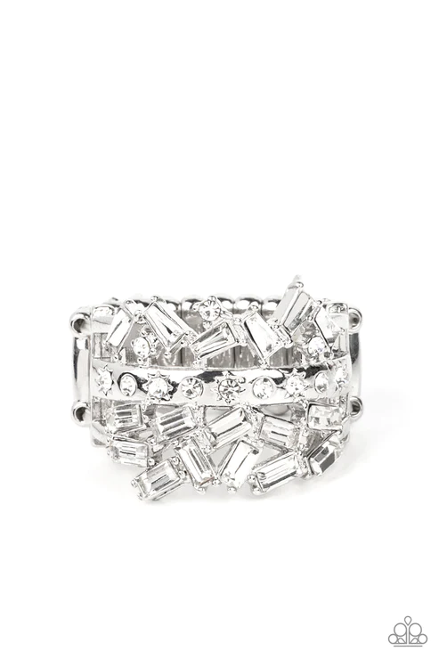 SCATTERED SENSATION - WHITE RHINESTONE BAGUETTES RING