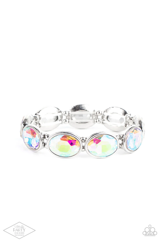 DIVA IN DISGUISE - MULTI WHITE IRIDESCENT OIL SPILL STRETCH BRACELET
