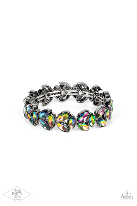 GUILDED GARDENS - MULTI OIL SPILL RAINBOW TOPAZ STRETCH BRACELET