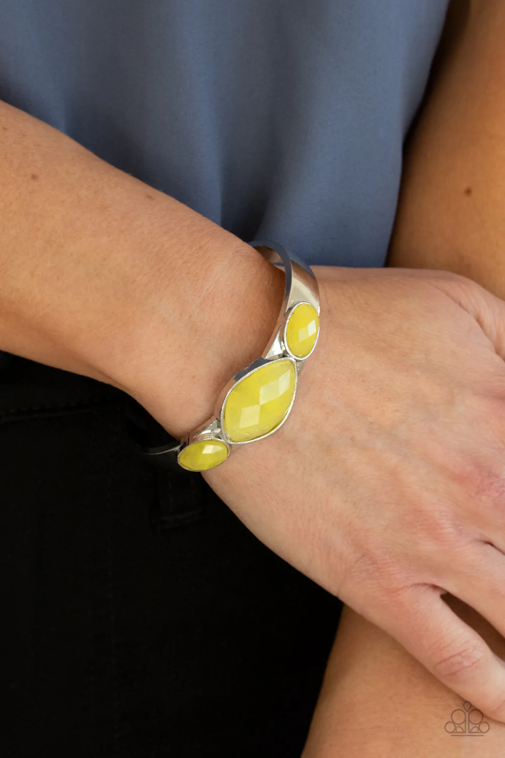 NEXT STOP, OLYMPUS! - YELLOW CUFF LEMON YELLOW ACRYLIC BEADS BRACELET