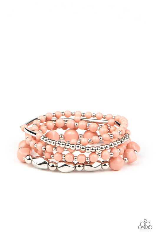 VIBRANTLY VINTAGE - PINK SILVER BEADS STRETCH BRACELET SET