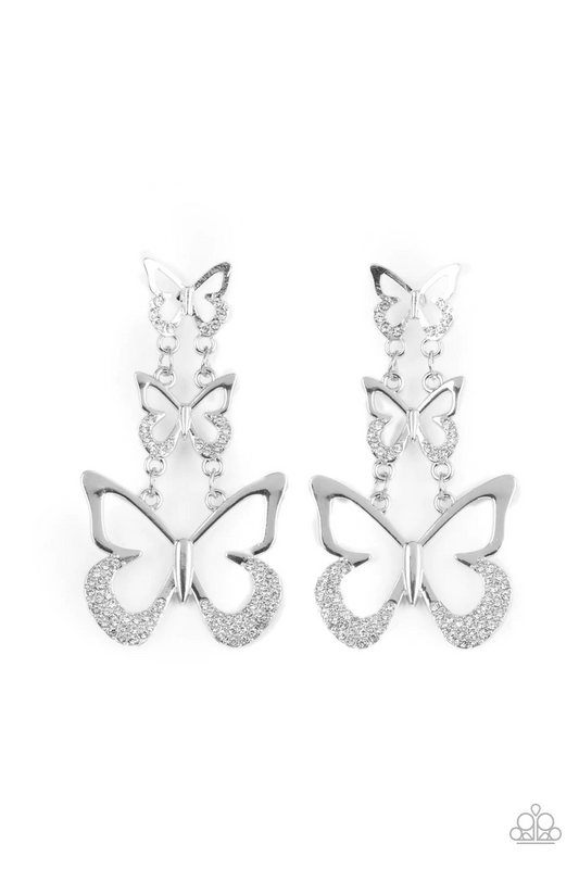 FLAMBOYANT FLUTTER - WHITE BUTTERFLY GRADUATING BUTTERFLIES POST EARRINGS