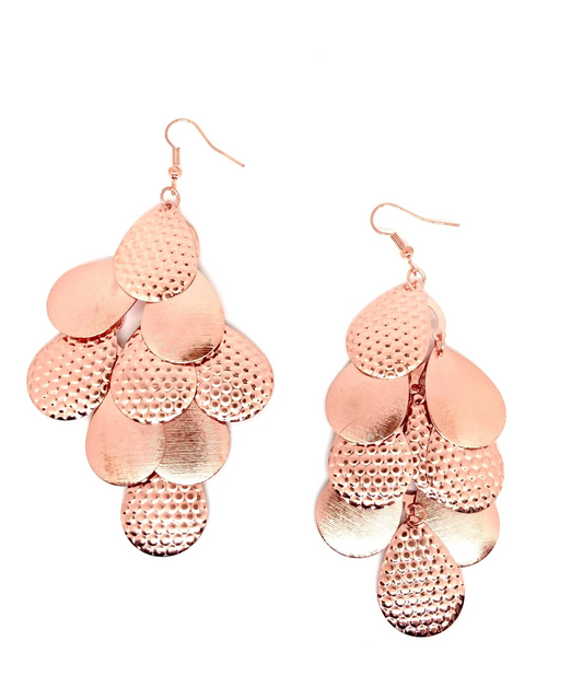 CHIME TIME - COPPER OVERLAPPING TEARDROP TEXURED CHIME EARRINGS