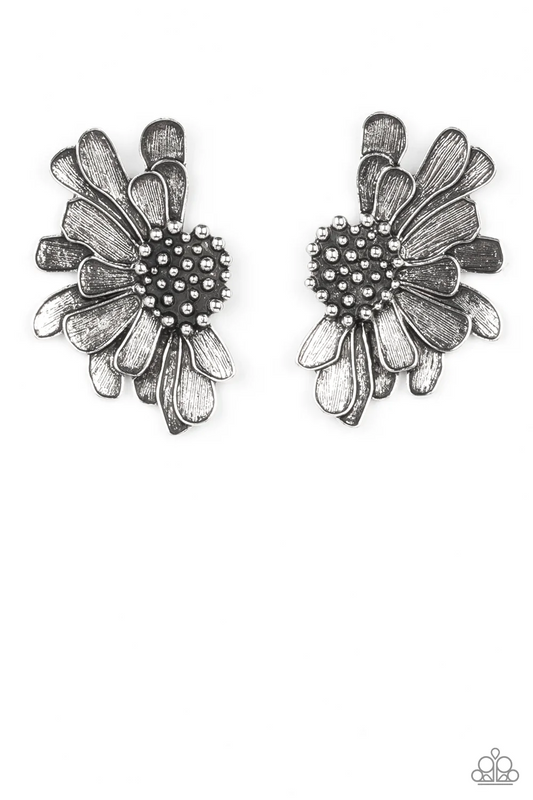 FARMSTEAD MEADOW- SILVER HALF FLOWER SUNFLOWER DAISY POST EARRINGS
