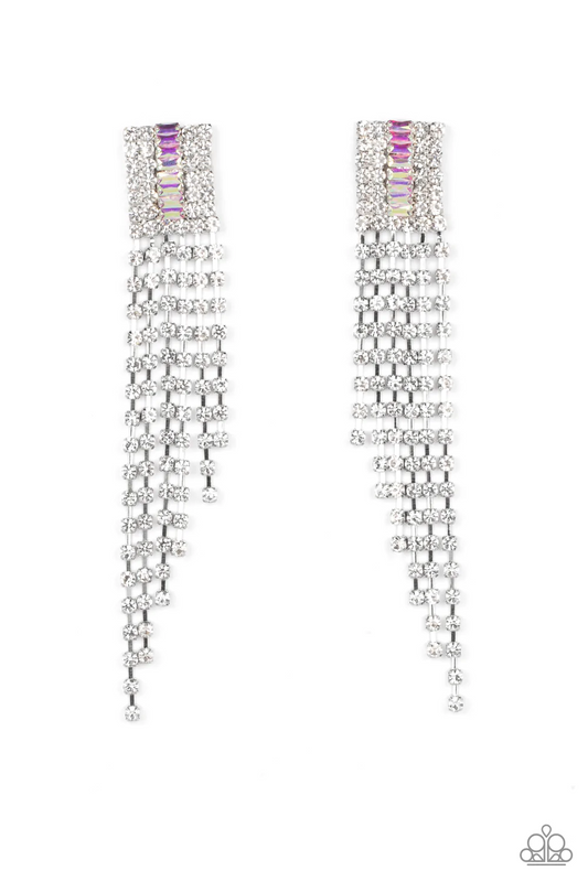 A-LISTER AFFIRMATIONS - MULTI IRIDESCENT RHINESTONES CHAIN FRINGE LIFE OF THE PARTY EARRINGS