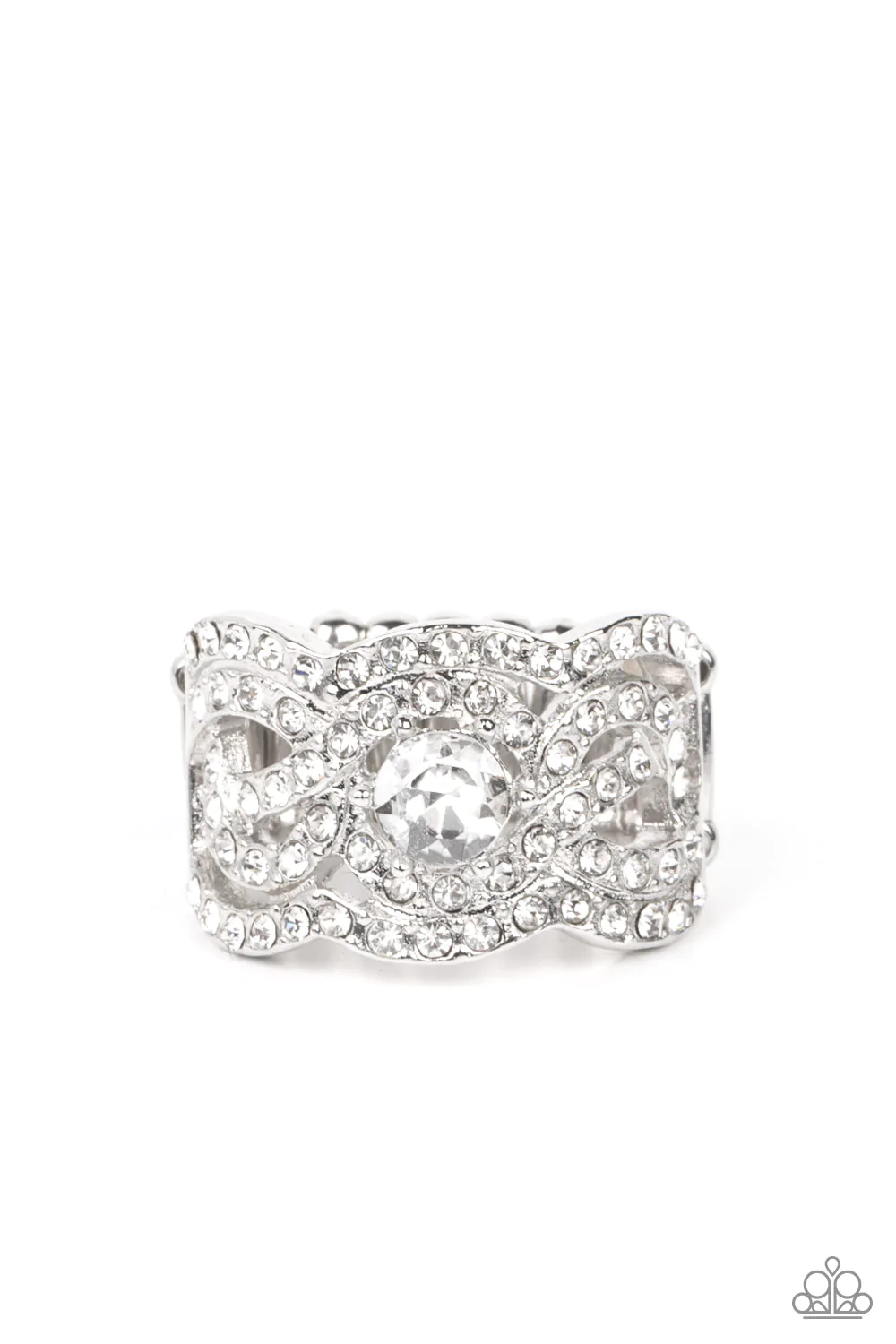 DOTING ON DAZZLE - WHITE CLEAR RHINESTONES LIFE OF THE PARTY RING