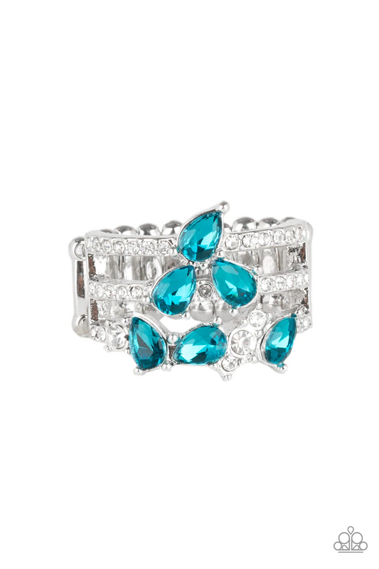 BLINK BACK TIERS - BLUE TOPAZ RHINESTONE RING