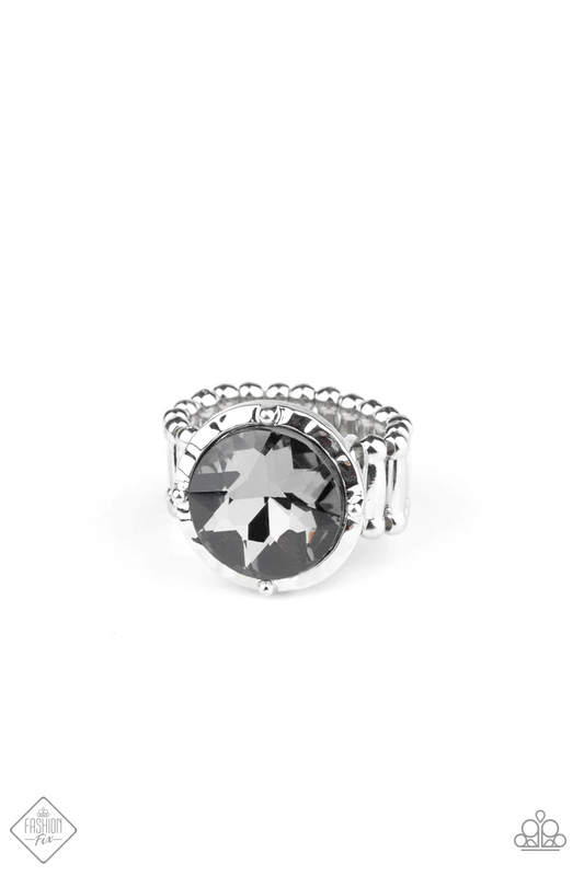 MORE OR SHAMELESS - SILVER BLACK DIAMOND RHINESTONE SOLITAIRE FASHION FIX RING