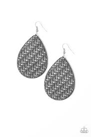 TEARDROP TREND - SILVER GRAY WOVEN LEATHER TEARDROP EARRINGS