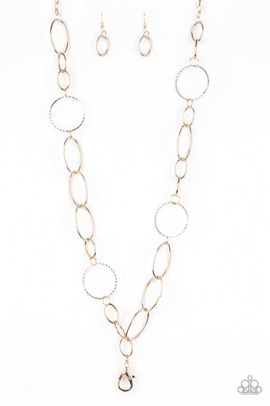 PERFECT MISMATCH - GOLD OVALS RINGS LANYARD NECKLACE