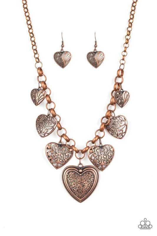 LOVE LOCKETS - COPPER HEARTS CHARMED NECKLACE