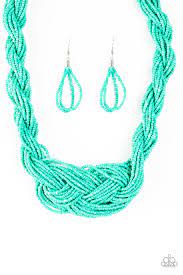 A STANDING OVATION - BLUE AQUA BRAIDED SEEDBEAD NECKLACE