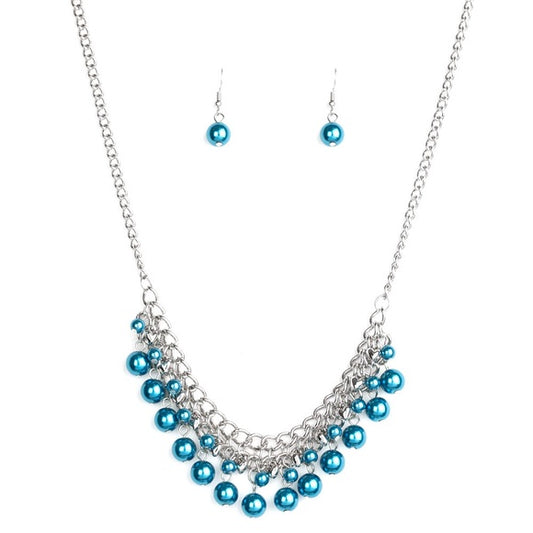 DUCHESS DIOR - BLUE PEARL FRINGE SILVER HEARTS NECKLACE